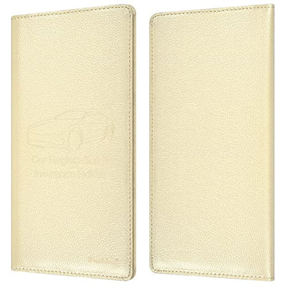 Car Insurance and Registration Holder, 9.5 x 5 Inch PU Leather Vehicle Glove Box Organizer Wallet Case for Insurance Card, Driver License, Paperwork - Champagne - color: Champagne