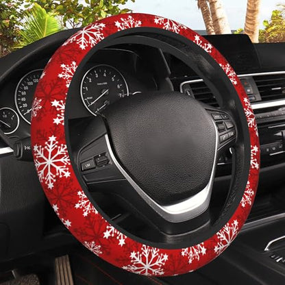 Christmas Snowflakes Steering Wheel Covers Universal 15 Inch Car Wheel Cover,Anti-Slip Breathable Car Accessories Protector Fit for Trucks,Sedans,SUVs,Vans