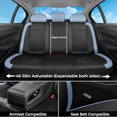 Car Seat Covers Full Set, Universal Seat Cover 5 Seats, Automotive Seat Covers with Mesh Leather, Waterproof Car Seat Protector, Breathable Car Seat Cushion for Most Car SUV Truck, Blue - color: Blue, size: Full set