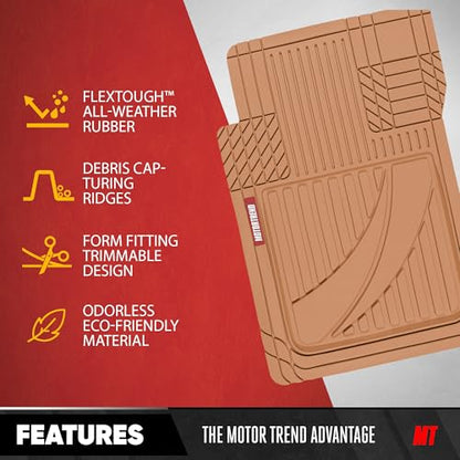 Motor Trend FlexTough Advanced Heavy Duty Beige Rubber Car Floor Mats & Cargo Liner for SUV & Car Full Set - Universal Trim to Fit All Weather Automotive Floor Mat & Cargo Liners for SUV, Car, & Van