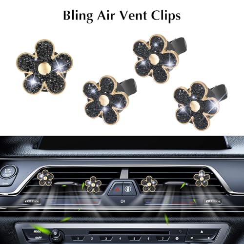 ARTILAURA 11 PCS Bling Car Accessories Set for Women Steering Wheel Covers Butterfly Hanging Seat Belt Cover Air Vent Clips Coasters Cute Glitter Diamond AUTO Accessories Kit (Black) - color: Black