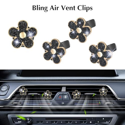 ARTILAURA 11 PCS Bling Car Accessories Set for Women Steering Wheel Covers Butterfly Hanging Seat Belt Cover Air Vent Clips Coasters Cute Glitter Diamond AUTO Accessories Kit (Black) - color: Black