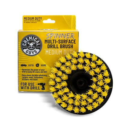 Chemical Guys ACC507 Medium Duty Spinner Multi-Surface Drill Brush Attachment (Fits Any Standard Drill - Power Scrubber Removes Stains & Cleans Floor Mats, Upholstery & Carpets), Yellow - style: Medium Duty