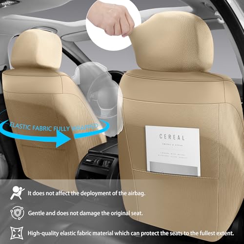 Leather Car Seat Covers Full Set,Universal Fit for Most Cars,SUVs and Sedans,Waterproof Luxury Leatherette Cushions, 5 Seats Protectors (Beige, Front Pair-2 Seats(Driver and Passenger)) - color: Beige, size: Front Pair-2 seats(driver and passenger)