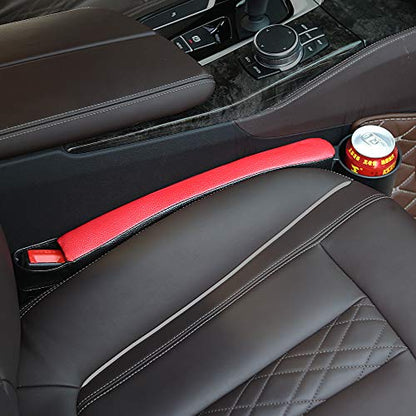Supin 2 Prices Car Seat Gap Filler Pad PU Leather Console Side Pocket Organizer and one Cup for Cellphone Wallet Coin Key (Black+Red) - color: Black+Red