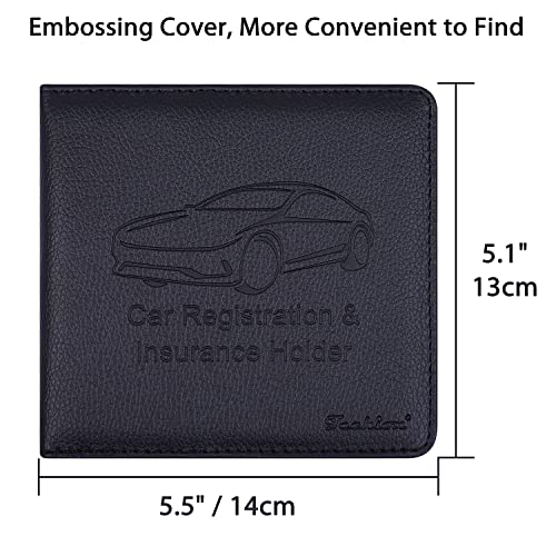 Car Insurance and Registration Holder, 5.5 x 5 Inch PU Leather Vehicle Glove Box Organizer Wallet Case for Insurance Card, Driver License, Paperwork - Black - color: Black