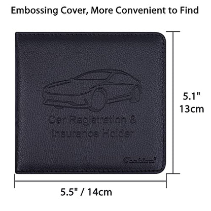 Car Insurance and Registration Holder, 5.5 x 5 Inch PU Leather Vehicle Glove Box Organizer Wallet Case for Insurance Card, Driver License, Paperwork - Black - color: Black