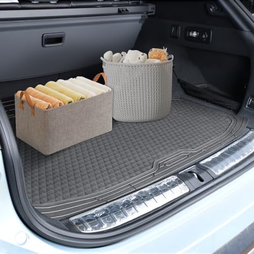 CAR PASS Gray Rubber Car Floor Mats & Cargo Liners, Durable Anti-Slip 3D Rhombus Waterproof Automotive Pad Trim Fit Liner All-Weather Trunk Mats Full Set Universal Fit Auto Van Sedan SUV Truck Gray - color: Light Gray