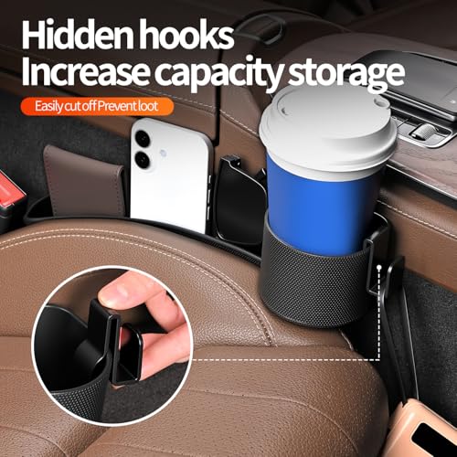Car Seat Gap Filler Organizer, 2PCS Car Seat Gap Plug with Storage Slot, 3-in-1 Seat Gap Filler with Cup Holder & Hooks, Car Interior Organizer for Sedans SUVs Trucks, Black (2)