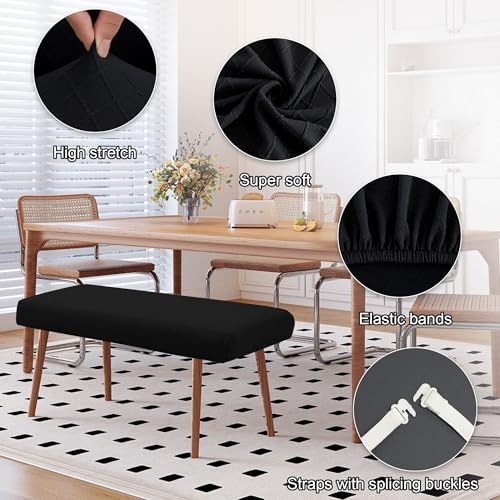 Stretch Bench Covers, Bench Seat Covers, Bench Cushions Covers, Printed Bench Seat Protector, Washable Bench Slipcover, Rectangle Bench Covers for Dining Room, Living Room, Kitchen(Argyle black) - color: Argyle Black