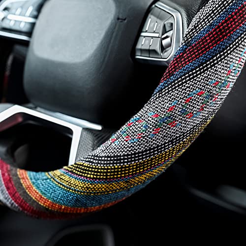 Valleycomfy Cloth Steering Wheel Covers for Women Bohemian Universal 15 inch Baja Blanket Enthic Grey - color: ClothC
