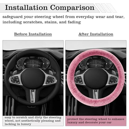 Furry Warm Steering Wheel Cover, Universal 14.5-15 Inch Winter Plush Warm Steering Wheel Cover, Soft Fluffy, Anti-Slip Design, Soft Texture (Pink) - color: Pink Plush