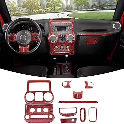 RT-TCZ for Jeep JK Interior Trim Kit Red, JKU Center Console Dashboard Panel Trim Cover for Jeep Wrangler JK JKU 2011-2017 Red ABS Carbon Fiber Interior Accessories 10pcs - color: red