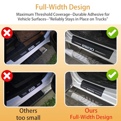 Car Door Sill Protectors Compatible with Dodge RAM 2500 Accessories- 4Pcs Door Entry Guard Scuff Sill Protector Plate- Carbon Fiber Anti-Scratch Sticker- Upgraded Full Coverage