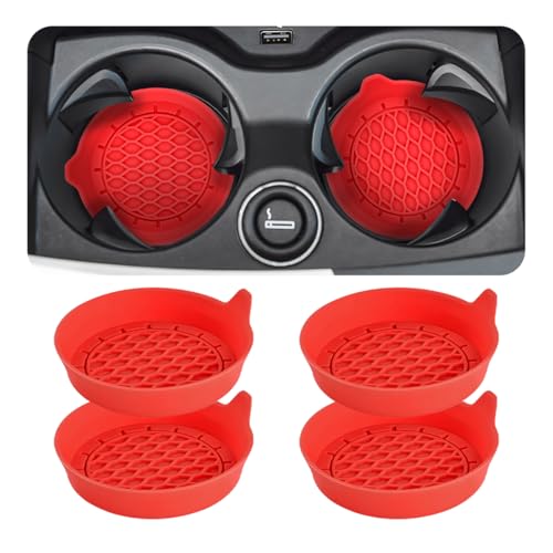 Zpana 4PCS Car Cup Holder Coasters, Silicone Non-Slip Vehicle Cup Recessed Mats, Sift-Proof Automotive Interior Drink Insert Decor Accessories, Universal for SUV, Sedan, Truck (Red) - color: Red/Silicone