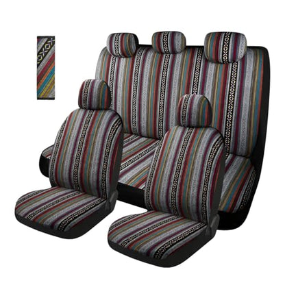 5PCS Baja Saddle Blanket Car Seat Covers, Front Set Breathable Washable Seat Covers with Seatbelt Pad, Striped Woven Cloth Airbag Compatible Seats Protector for Most Vehicles (10pcs) - color: 10pcs