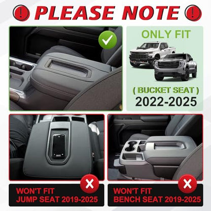 Center Console Armrest Cover Fit for Chevy Silverado & GMC Sierra 1500 2500 3500 2022-2026 Accessories, Comfort Armrest Pad Console Lid Cushion Vegan Leather Regular Thick(Bucket Seat ONLY) - size: 1) 22-25 |Silverado & Sierra| Bucket Seat, Regular