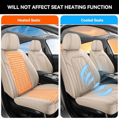 Car Seat Covers Full Set,5 Seat Leather Seat Covers for Cars,Beige Front Seats and Back Seat Cover,Waterproof Car Seat Cushion Protectors,Universal Fit for Most Cars SUV Trucks - color: Beige