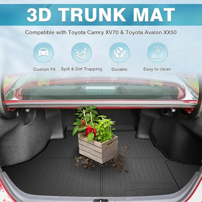 Mixsuper Custom Fit Cargo Liner for 2018-2023 2024 2025 Toyota Camry & Avalon 2019-2022 All Weather Trunk Mat TPO Durable Odorless 3D Rear Trunk Liner Cargo Mat Black - size: 2018-2025 Toyota Camry/ 2019-2022 Avalon