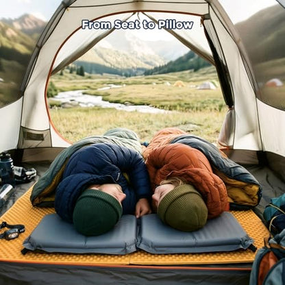 2-Pack Self-Inflating Seat Cushion, 16x13 inches Portable Foam Sit Pad with Adjustable Firmness for Airplane Travel, Long Flights, Stadium Bleachers, Hiking, Camping & Office Chairs - Gray