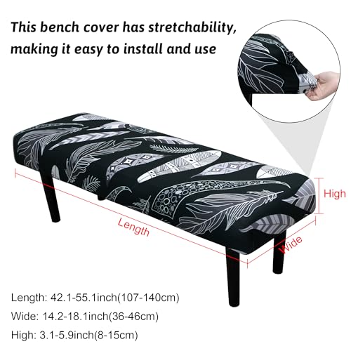 Stretch Bench Covers, Bench Seat Covers, Bench Cushions Covers, Printed Bench Seat Protector, Washable Bench Slipcover, Rectangle Bench Covers for Dining Room, Living Room, Kitchen(Feather) - color: Feather