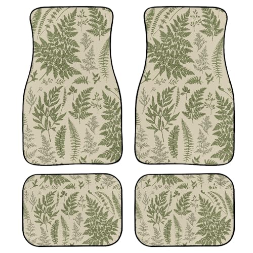 Botanical Fern Plant Car Floor Mats 4Pcs Vintage Floral Set with Plants Herbs Flowers and Leaves Floor Mats for Cars Custom Front Rear Vehicle Rugs Universal Auto Accessories for Trucks - color: Sage Green