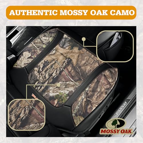 Mossy Oak Car Seat Cover, Luxury Faux Leather Front Bottom Seat Cushion Cover, Universal Anti-Slip with Wrap-Around Design and Storage Bags, Suitable for Most Vehicles - Black Color 1 Piece - color: Black