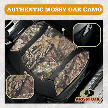 Mossy Oak Car Seat Cover, Luxury Faux Leather Front Bottom Seat Cushion Cover, Universal Anti-Slip with Wrap-Around Design and Storage Bags, Suitable for Most Vehicles - Black Color 1 Piece - color: Black
