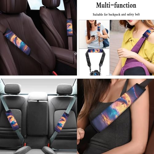 Dolphin Moon Printed 15 Pcs Car Seat Cover Full Set, Stretchy Car Accessories Set Front Rear Seat Covers with Steering Wheel Cover Car Headrest Cover Seat Belt Covers Car Coaster - color: Purple and Orange-Dolphin Moon