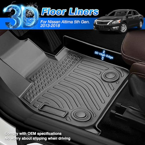 Cartist Floor Mats for Nissan Altima 2013 2014 2015 2016 2017 2018 All Weather Floor Mat for Altima Accessories Waterproof Car Floor Mats Black Front Rear Heavy Duty TPE Carpet - size: 5)Nissan Altima【2013-2018】