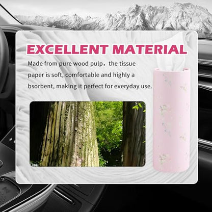 4PCS Cars Tissue Holder,Refillable & Pull-Out Car Tissues Cylinder with 50-Count Per Box,Exquisite Cup Holder Tissues for Cars with Easy Open Lid for Travel and Daily Use