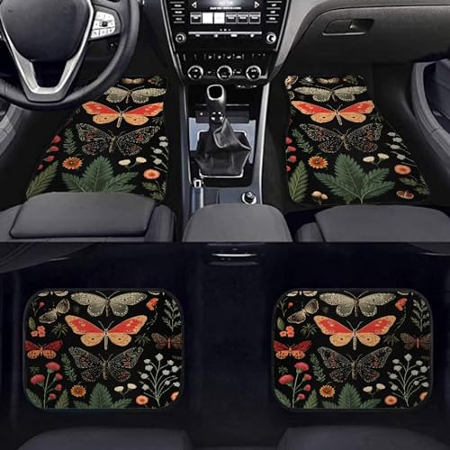 Butterfly Leaf Print Front & Rear Car Floor Mats for Cars Sedan, SUV, Truck Floor Liners Anti-Slip Cushion Automotive Accessories, 4 pcs Set Dust-Proof Car Mats - color: Butterfly Leaf Print