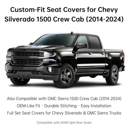 W&PMAX Custom-Fit Front Seat Covers for Chevy Silverado 1500 (2014–2019), Blue Front Set, Waterproof Leather, Airbag Safe, Easy Install - color: Black&Blue, size: Front Pair