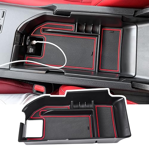 Center Console Organizer Tray Compatible with Toyota Camry XLE XSE 2018-2024 and Camry LE SE 2020-2023 2024 Accessories Armrest Secondary Storage Box ABS Insert Tray, Fit Dual USB Ports,Red - color: Red