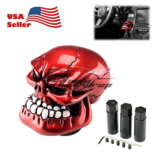 EZAUTO WRAP Red Universal Manual Wicked Skull Head Gear Stick Car Shift Knob Shifter Halloween - color: Red