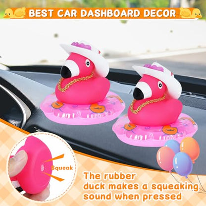1pc Flamingo Rubber Duck with Cowboy Hat, Sunglasses, Gold Chain & Swim Ring - Dashboard Duck for Car, Home Office Desk, Party Gift for Adults - color: Style19
