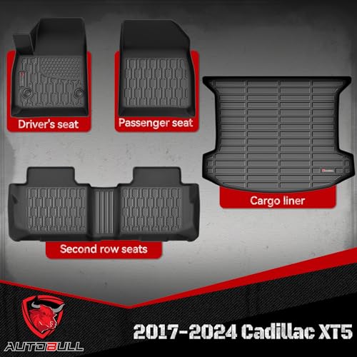 Floor Mats & Cargo Liner Compatible with 2017-2025 Cadillac XT5 Cargo Mat, Full Set All Weather Protection 1st, 2nd Row Car Liners & Trunk Mat, Black - style: Cadillac XT5 2017-2025