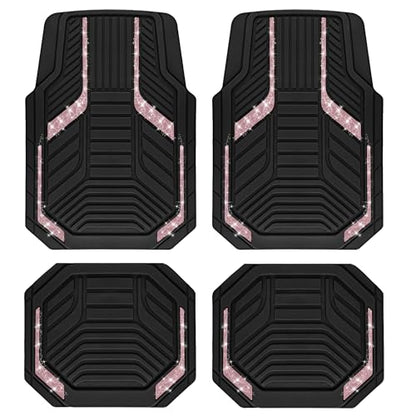 PIC AUTO Car Floor Mats, Pink Sparkly Crystal Bling Glitter Car Mats Set, Front and Rear Heavy Duty Rubber Car Mats with Anti-Slip Backing, All Weather, Trim-to-Fit for SUVs, Trucks, Sedan, Vans - color: Pink Glitter