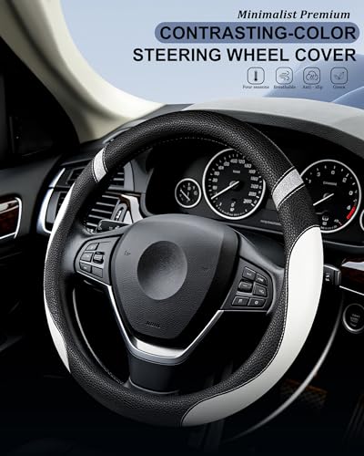 Steering Wheel Cover for Women Leather Universal Steering Wheel Cover for Car 15 inch (White) - color: White