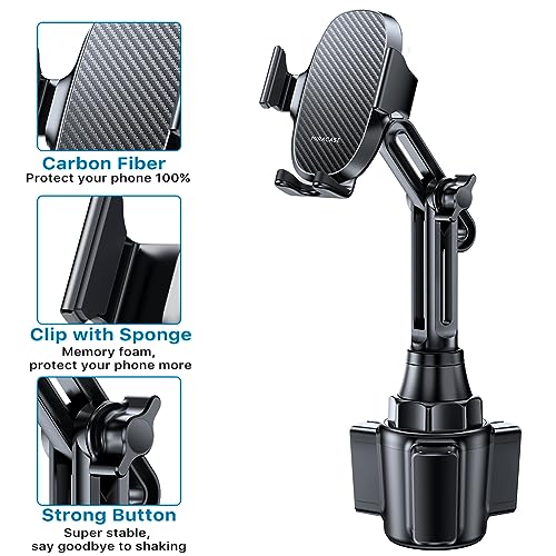 Miracase [2025 Latest Upgraded] Universal Cup Phone Holder for Car, [Rotatable & Adjustable] Long Neck Car Cup Holder Phone Mount Compatible with iPhone, Samsung, Google & More Smartphones - color: Black-Carbon Fiber