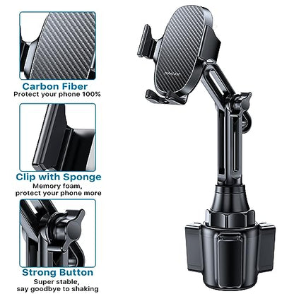 Miracase [2025 Latest Upgraded] Universal Cup Phone Holder for Car, [Rotatable & Adjustable] Long Neck Car Cup Holder Phone Mount Compatible with iPhone, Samsung, Google & More Smartphones - color: Black-Carbon Fiber