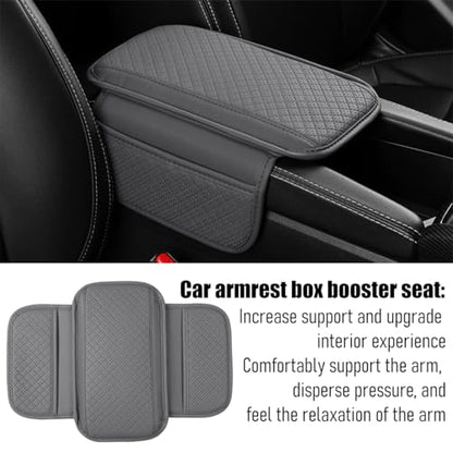 Car Center Console Cover, Vehicle Arm Rest Cover Cushion with 2 Storage Bags, Automotive Interior Armrest Box Middle Console Protector, Universal for SUV Sedan Truck (Grey)