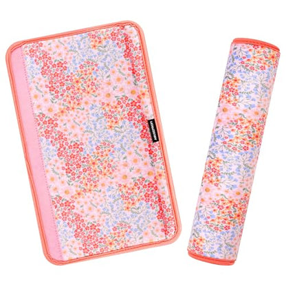 2 Pcs Plush Universal Seat Belt Cover Pad - 2-in-1 Soft Bag Handle Sleeve, Skin-Friendly & Breathable, Machine Washable, Cute Designs for Men Women Kids Car Accessories, Florals