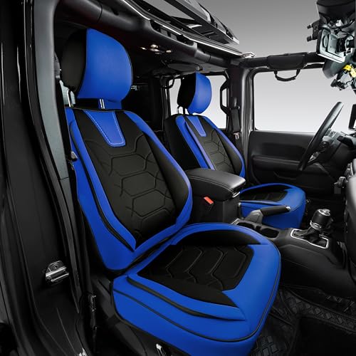 OASIS AUTO Custom Fit Seat Covers Compatible with Jeep Wrangler JL Unlimited (2018-2026) 4-Door, Waterproof Faux Leather, Fits Rubicon Sahara Sport (Black&Blue) - color: Black&Blue, size: 2018-2026 JL 4-Door