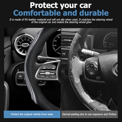 15 Inch Car Leather Steering Wheel Cover, Automotive Accessories Elastic Breathable Anti-Slip Soft Wheel Protector Fits Men and Women, Suitable for SUVs, Trucks, Vehicles and RVs (Gray-1) - color: Style2-Gray