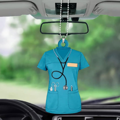 Personalized Nurse Scrubs Car Ornament, Acrylic Hanging Decoration with Custom Name, Healthcare Worker Appreciation Gift, Blue, Car Mirror Decor