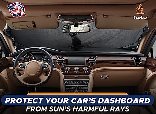 EcoNour Car Front Windshield Sun Shade for Car | SUV Accessories for Maximum Sun and Heat Protection | UV-Blocking Windshield Dash Cover & Sun Visor for Cooler Interior | Large (64 x 34 Inches)
