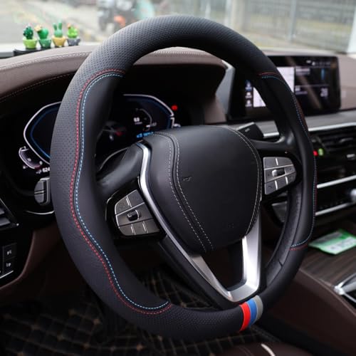 Car Steering Wheel Cover for BMW X3 X5 X7 3 5 Series 328i 528i 535i 530i 540i 320i 330i 325i X1 X2 X4 X6 1 2 4 6 7 8 Series e90 e60 f30 Accessories, 2026 Leather Black (Red Blue)