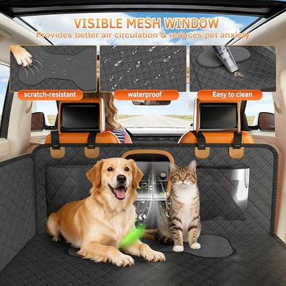 Dog Bone PU Leather Rear Extender, 280LBS Waterproof Pet Hammock, Foldable Dog Car Seat Cover for SUV Sedan