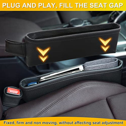 2 Pack Update Car Seat Gap Filler Organizer Leather Console Storage Box Front Side Pocket Seats Organizers Filler Interior Car Accessories for Phone Wallet Coin Key Sunglasses (Black)